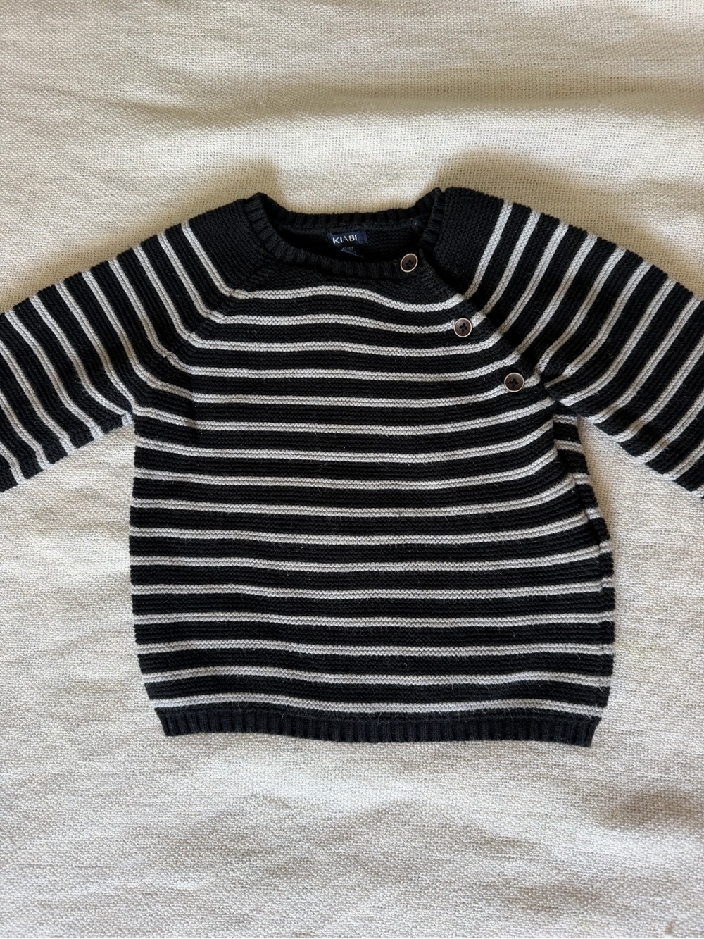 Black & White Striped Kids Sweater with Button Detail
